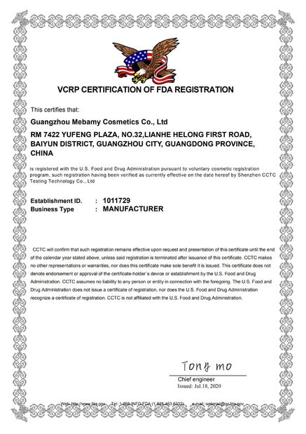 چین Guangzhou Mebamy Cosmetics Co., Ltd گواهینامه ها